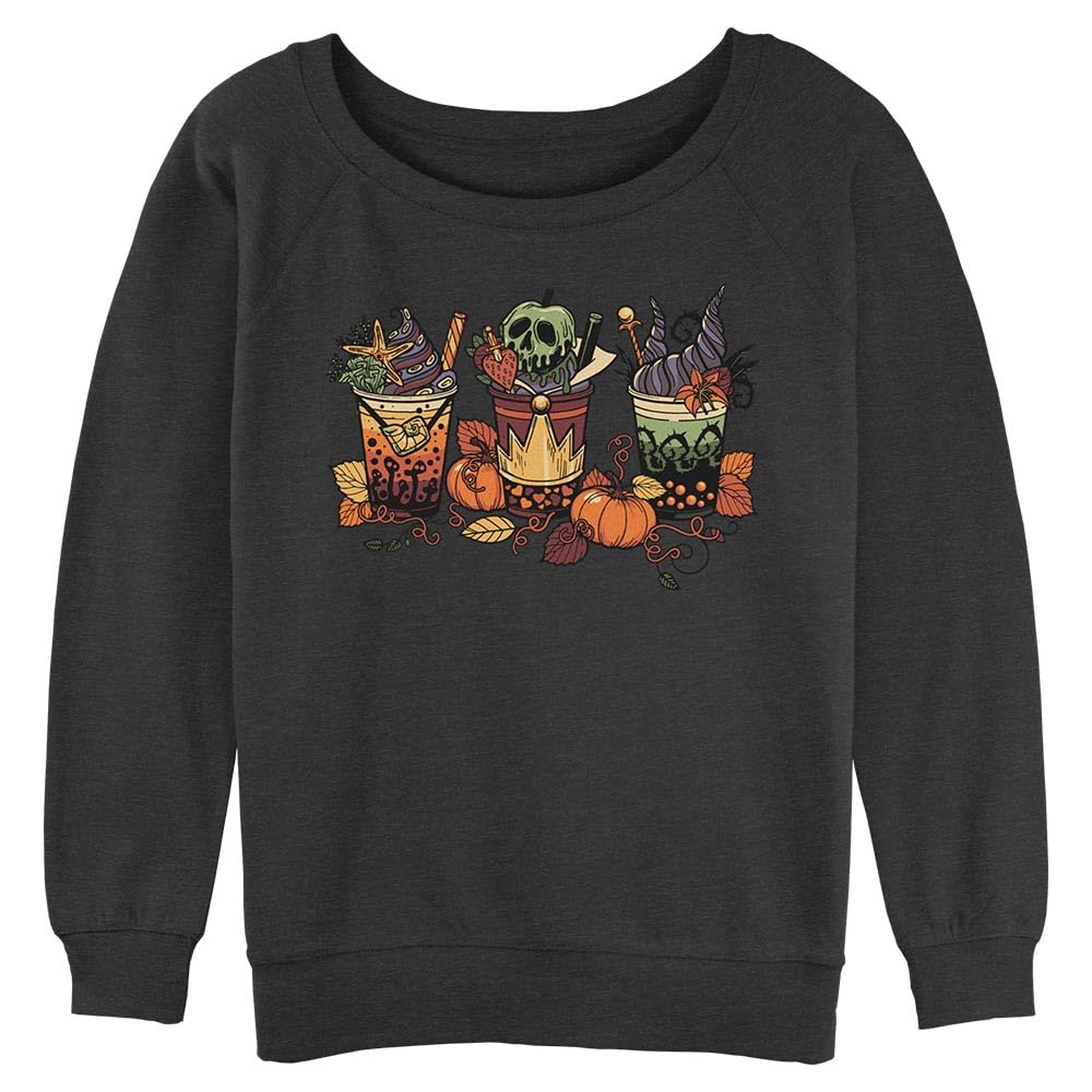 Disney Womens Villain Fall Drinks Juniors Raglan Pullover with Coverstitch