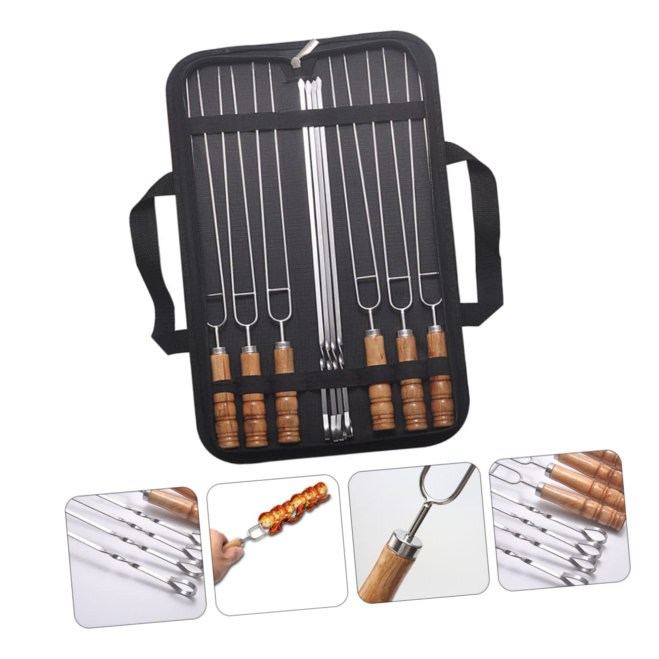 Hemobllo 10pezzi Spiedini in Acciaio Inox Con Custodia Manico in Legno Bastoncini Per Barbecue Lunghi e Antiscivolo Per Grigliate All Aperto e Campeggio Realizzati Con Finitura Liscia Per f