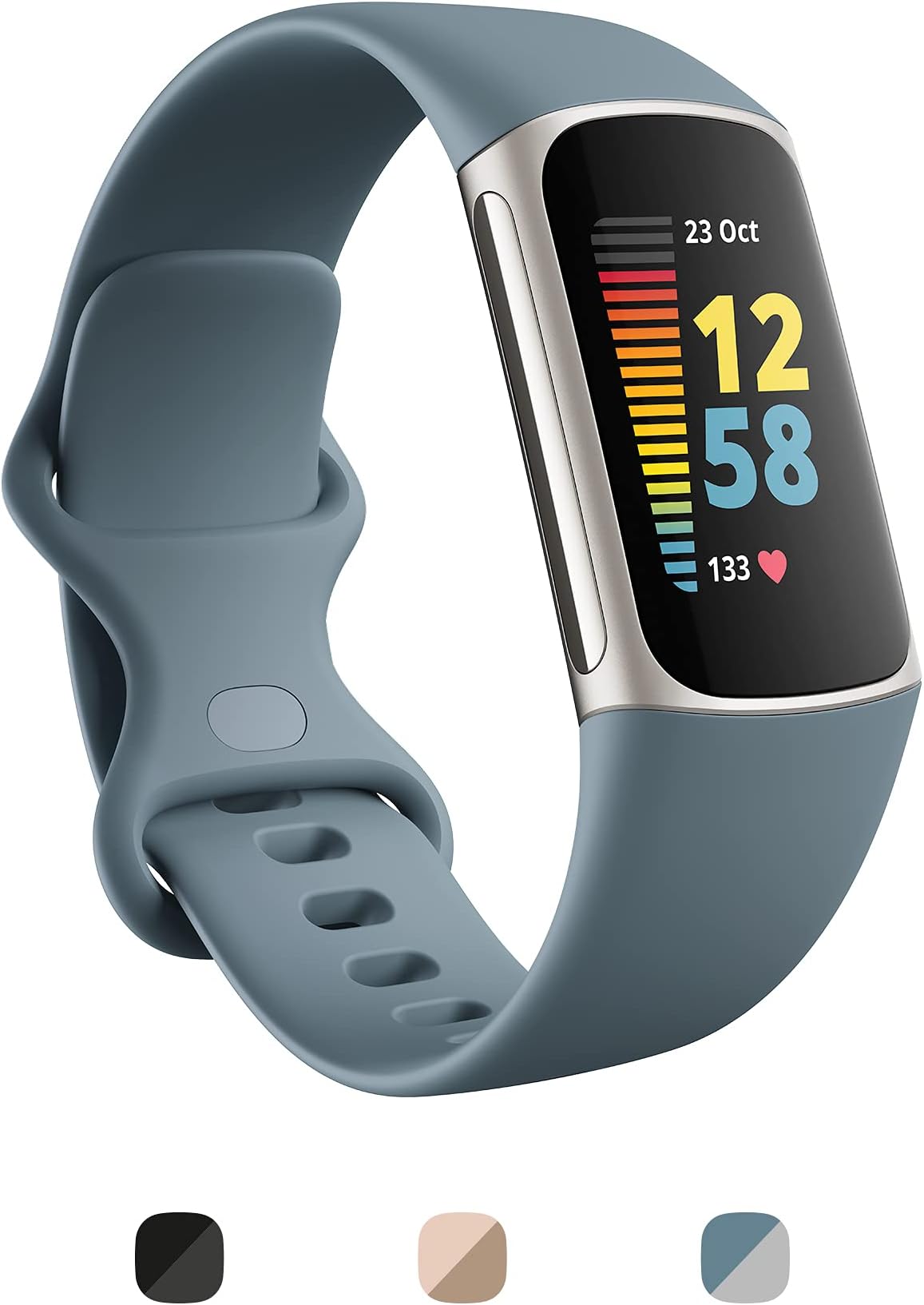 Charge 5 Advanced Health & Fitness Tracker with Built-in GPS, Stress Management, Sleep Tools, 24/7 Heart Rate, SpO2 & More, Steel Blue/Platinum, One Size (S & L Bands Included)