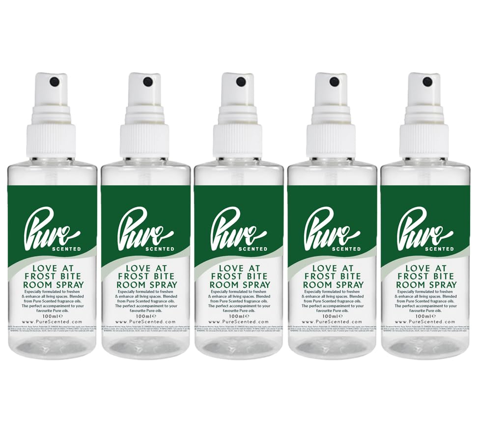 "Pure Scented 500ml Room & Fabric Sprays 5 x 100ml Suitable For Home, Car, Caravan, Work, Gym Bags, Odour Eliminators (5 x 100ml, Love At Frost Bite)"