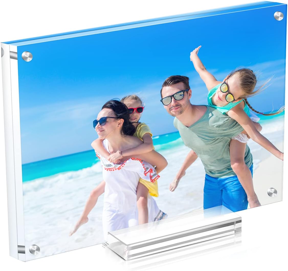 5 Pack Acrylic Picture Frame 5×7 Clear Double Sided Magnetic Photo Frame - Frameless Baby Friend Family Picture Desktop Display with Support Stand and Gift Boxes