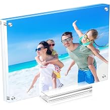 5 Pack 4x6 Acrylic Picture Frames, Crystal Clear Frameless Double Sided Magnetic Photo Frames, Freestanding Desktop Display with Detachable Stand & Gift Box