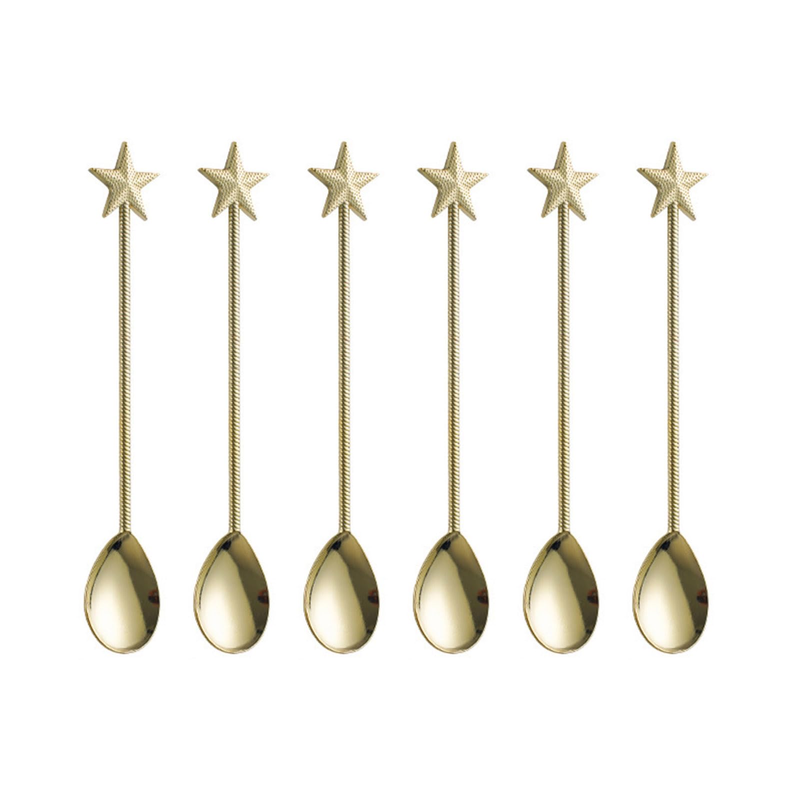 Elnwnnkc Gold 6Pcs Zincs Alloys Coffee Dessert Spoon Tableware Straight Handle Stirring Spoons Homes Kitchen Tool Star Teaspoon Long Stirring Spoon For Drink Coffee Pitcher