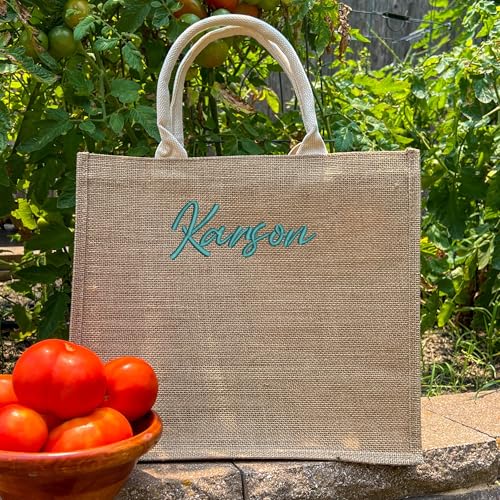 Threadart Personalized With Embroidery Jute Tote Bag - Medium Size - 14.5x13x7 - Fine Burlap Jute Reusable Gift Favors Bag with Handles - For Bridesmaids, Gifts, Bachelorette Party, Family Trips3