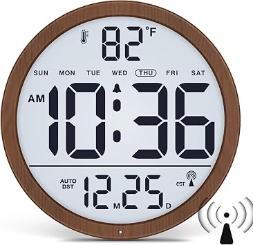 WallarGe Backlit Atomic Clock, Self-Setting Digital Wall Clock, 8"