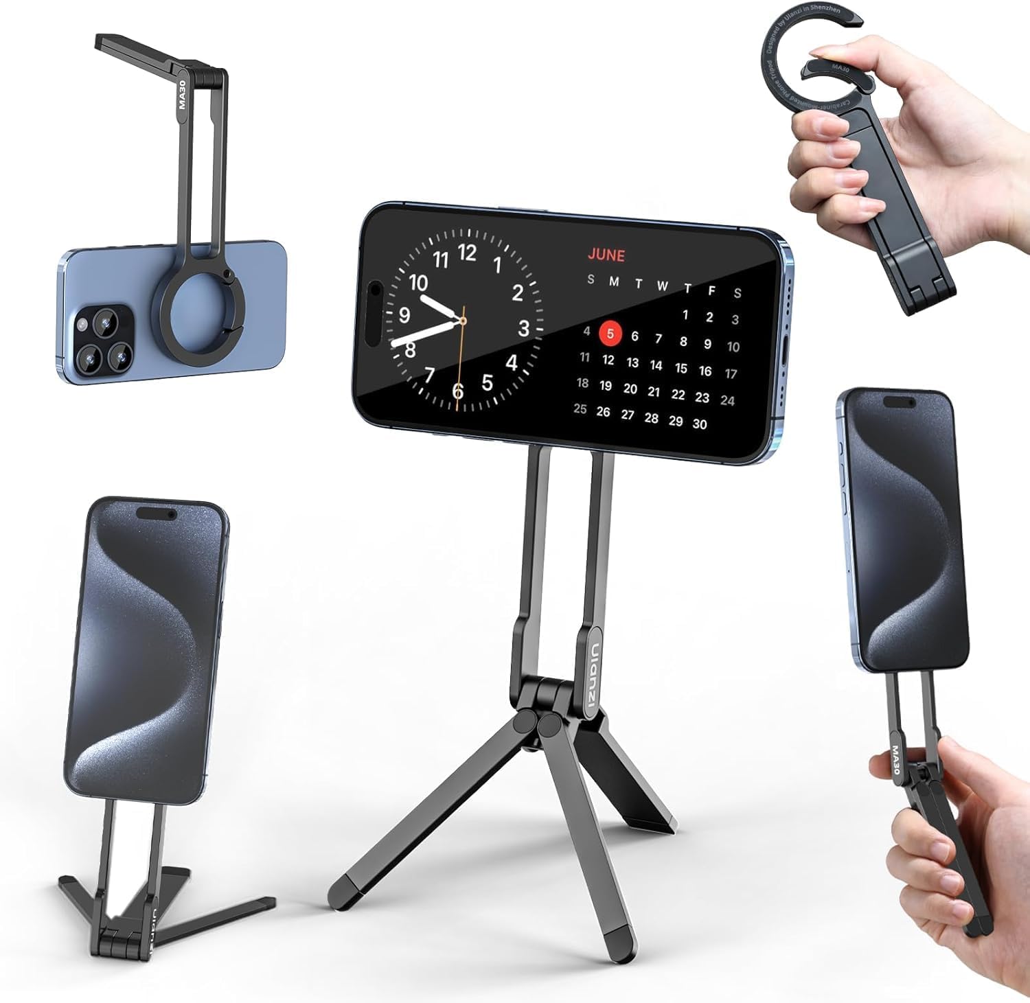 Manyetik Telefon Tripod Standı Samsung için - Alüminyum Maglock Akıllı Telefon Mini Tripod Cep Telefonu Standı Çift Taraflı Mıknatıs Hızlı Montaj iPhone 17 16 15 14 13 12 Magsafe ile Uyumlu, Siyah