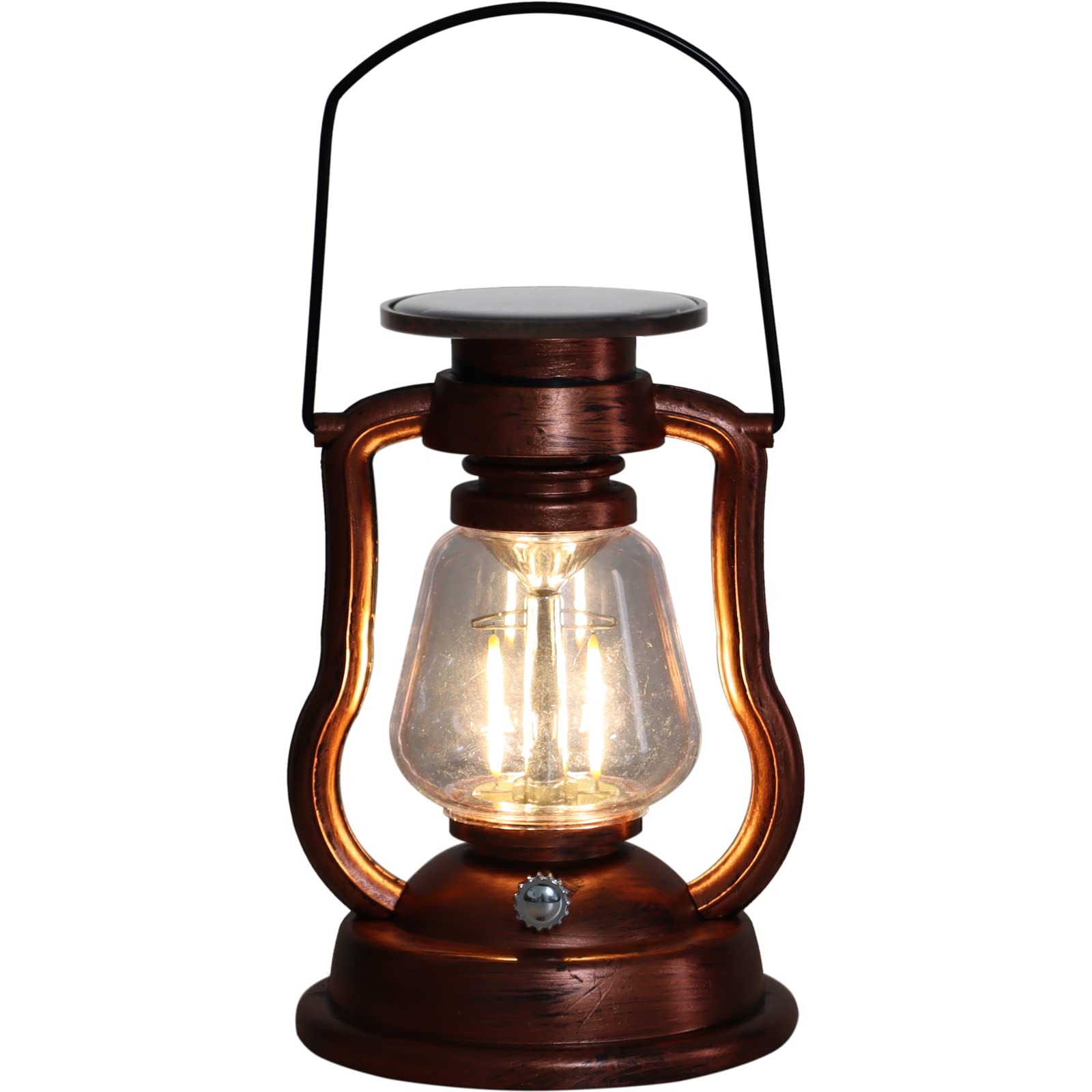 MECAKUCAMECAKUCA LED Vintage Lanterns Solar Old Hurricane Lantern Waterproof,Antique Metal Hanging Lantern Lamp for Indoor Table Outdoor Camping Lighting,Bronze