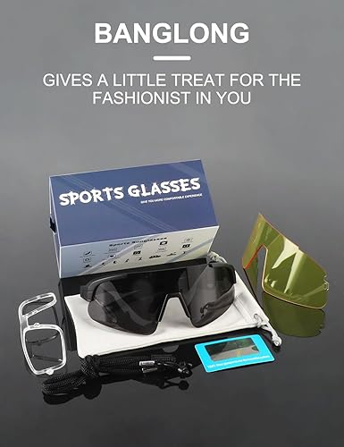 Miniatura 8 de BangLong Cycling Sunglasses for Men Women, Sport Sun glasses with 2 Interchangeable Lenses for Running Baseball Fishing