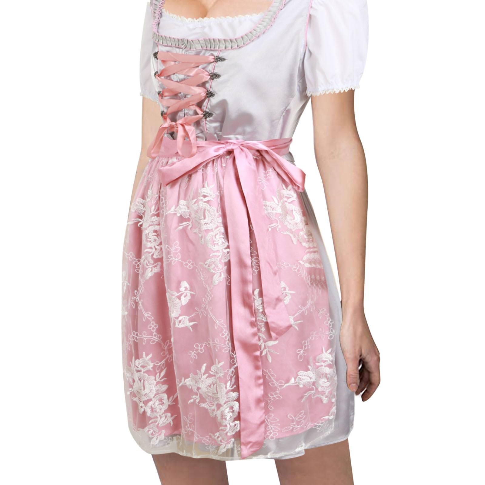Dirndl 32 Oktoberfest Damen Kleid Kurzarm Bühnenauftritt Kleid Lässige Röcke für Frauen