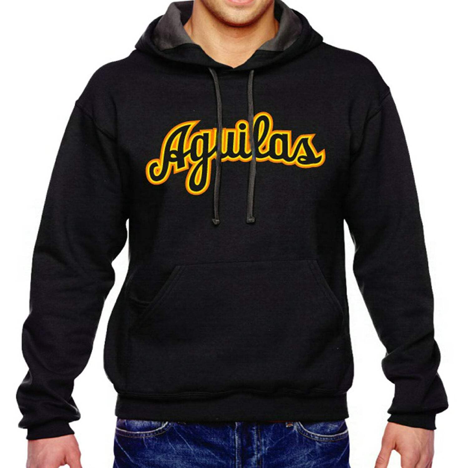 Aguilas Black Hooded with black-gold-orange letters