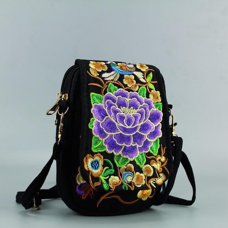 Women Shoulder Bag Travel Pouch Vintage Floral Embroidered Crossbody Zip Bag Embroidered Mobile Phone Bag2