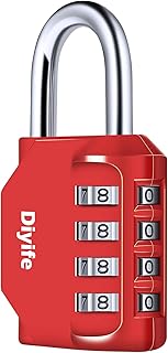 Combination Padlock, Diyife 4 Digit Locker Lock Weatherproof Lock Outdoor Combination Lock for School Gym Locker,Toolbox, Fence, Hasp, Cabinet (Red)