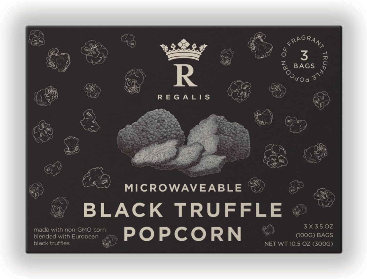 Regalis Microwavable Black Truffle Popcorn, Non-GMO Kernels, Real Black European Truffle, 3 Bags