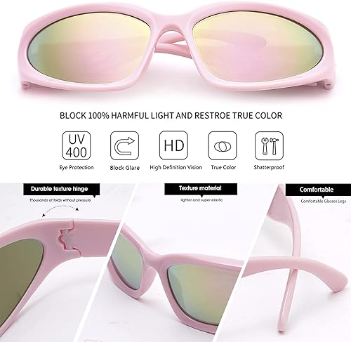 Miniatura 5 de knliwkm 3 pares de lentes de sol ovalados deportivos envolventes Y2K futuristas para mujeres y hombres, moda plateada