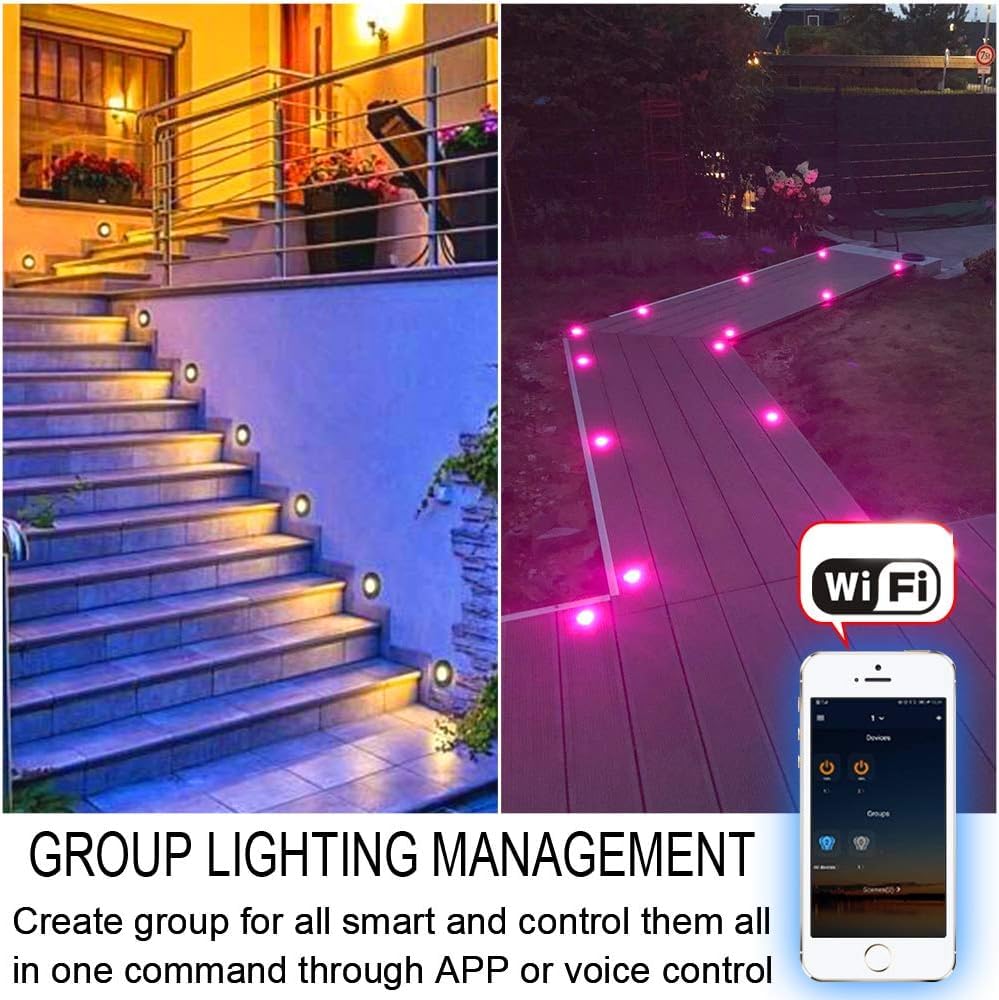10er WiFi RGBWW Led Bodeneinbauleuchten Terrassenbeleuchtung Bodenstrahler Arbeitet mit Alexa,DC12V Ø31mm LED Einbaustrahler 0.6W LED Boden WiFi Wireless Smart bodeneinbaustrahler