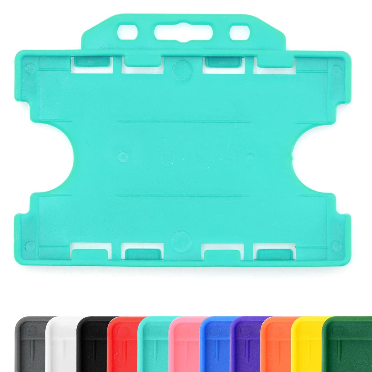CKB LTD 100x Twin Double Sided Rigid Slide in Open Faced ID Card Badge Holders Horizontal Landscape Dual Identity Plastic Pass Protector Holds Two Cards 86mm 54mm cr80 Credit Card Sized (Turquoise) — image 1