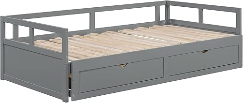Miniatura 7 de Bellemave Sofá cama doble con nido, sofá cama de madera con cajones, sofá cama extensible con almacenamiento, marco de sofá cama expansible con