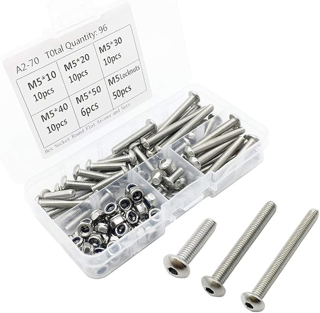 M5 Nuts and Bolts Set 96PCS Stainless Steel Hex Button Head Screw Nuts and Bolts Assortment (M5kit)