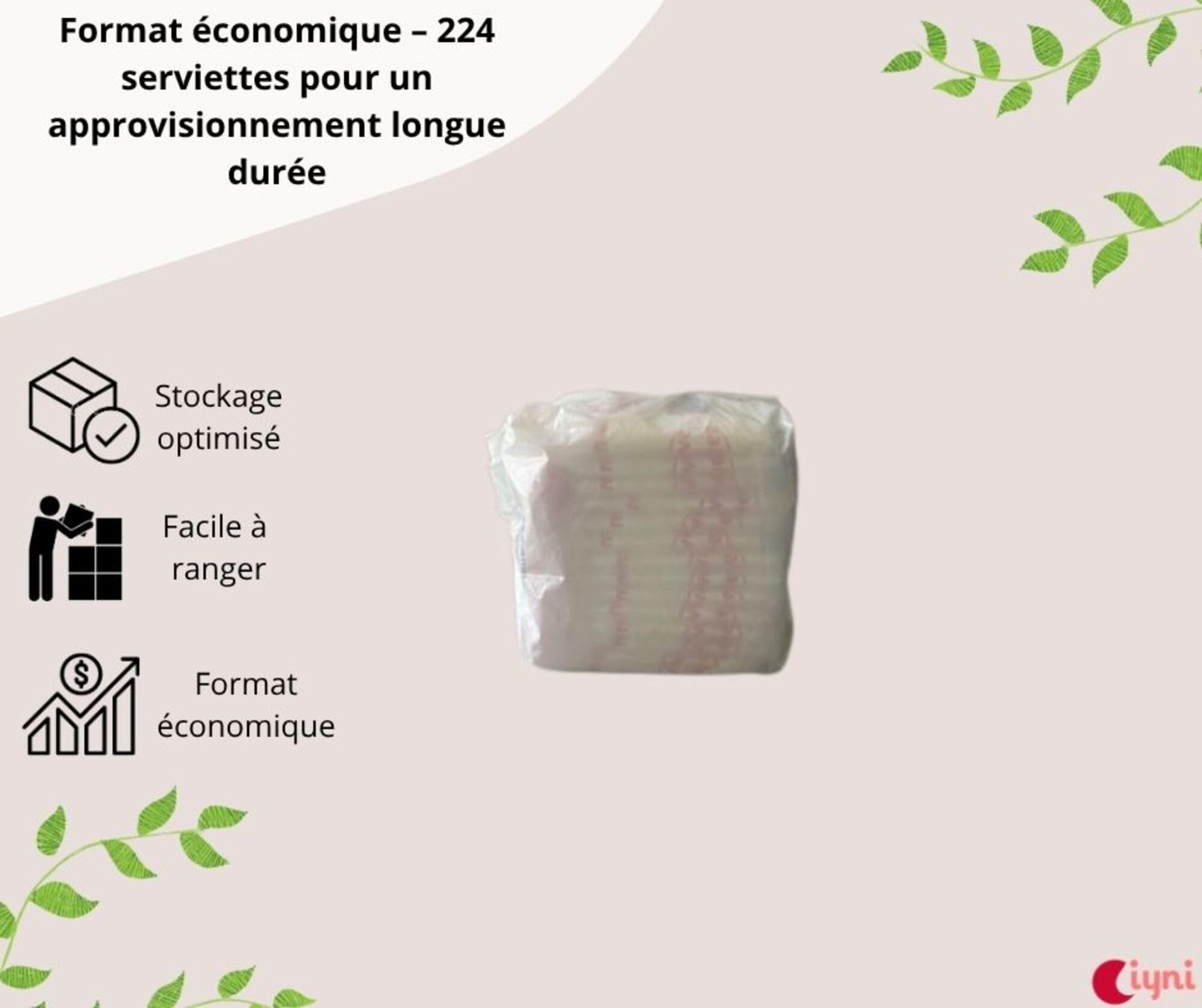 Damenbinden mit hohem Fluss, hygienischer Schutz (224), parfümfrei, chlorfrei, hypoallergen – weicher und biologisch abbaubarer Schutz für Frauen bei mäßigem Fluss. Iyni
