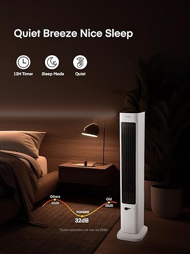 Miniatura 6 de FOHERE Ventilador de torre oscilante y calentador de espacio en uno para uso en interiores, ventilador de alta velocidad y calentador de seguridad
