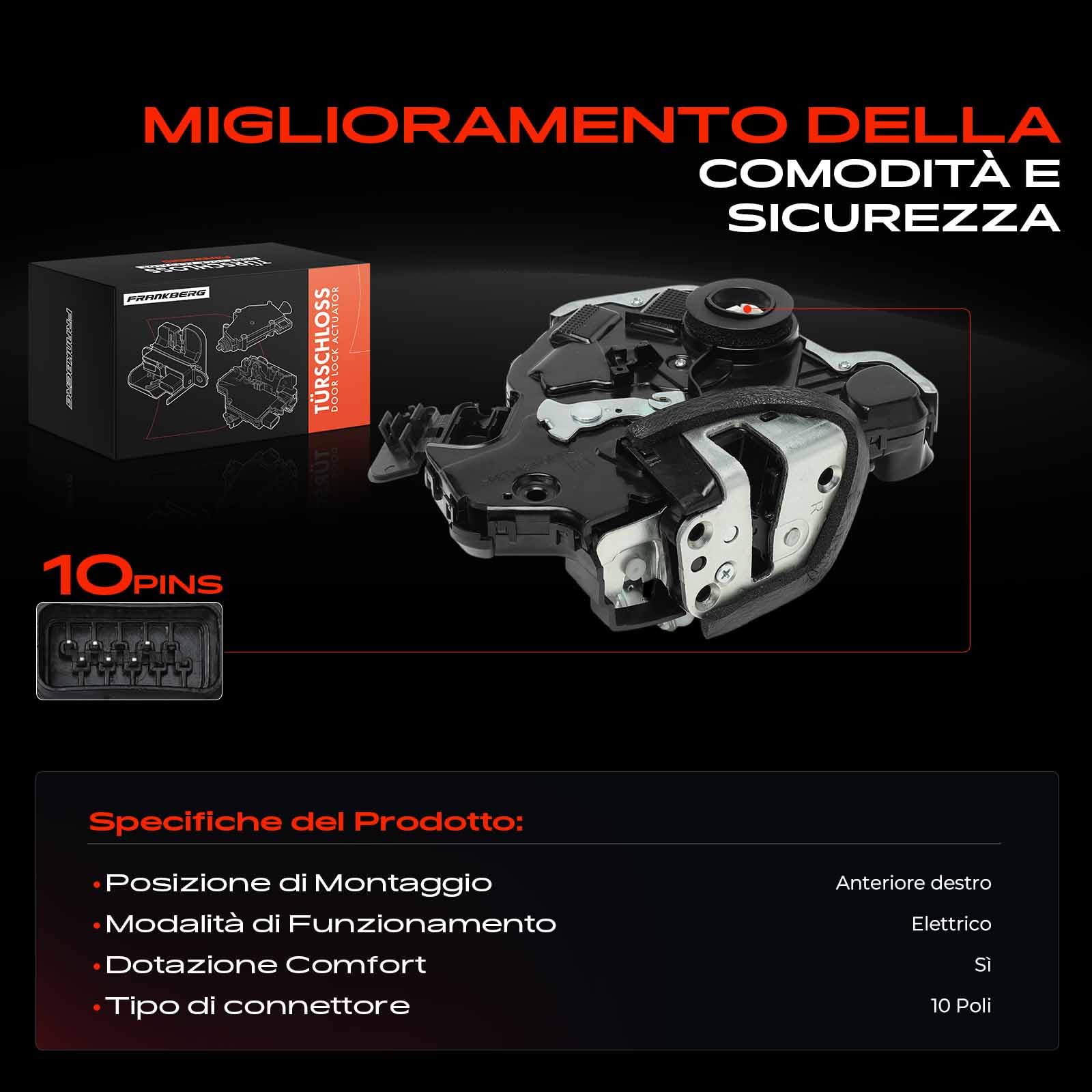 Frankberg Serratura per portiera serratura per auto anteriore destra | Compatibile con: Land Cruiser 200 J2, IS II E2, RX L1, IS C GSE2