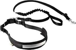 Dingo Jogginggurt 4 in 1 +Hundeleine mit einem Stoßdämpfer Set L/XL Gürtel : 3,0 x 70-130 cm Hundeleine: 2,5 x 120-150 cm Schwarz Frei Hände zum Joggen, Laufen 12779