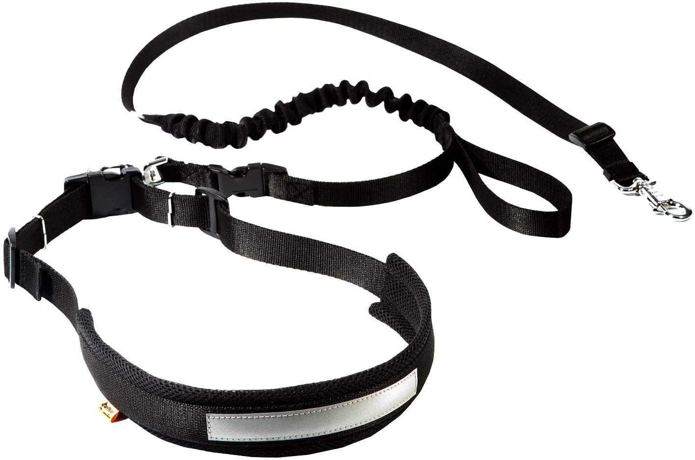 Dingo Jogginggurt 4 in 1 +Hundeleine mit einem Stoßdämpfer Set L/XL Gürtel : 3,0 x 70-130 cm Hundeleine: 2,5 x 120-150 cm Schwarz Frei Hände zum Joggen, Laufen 12779