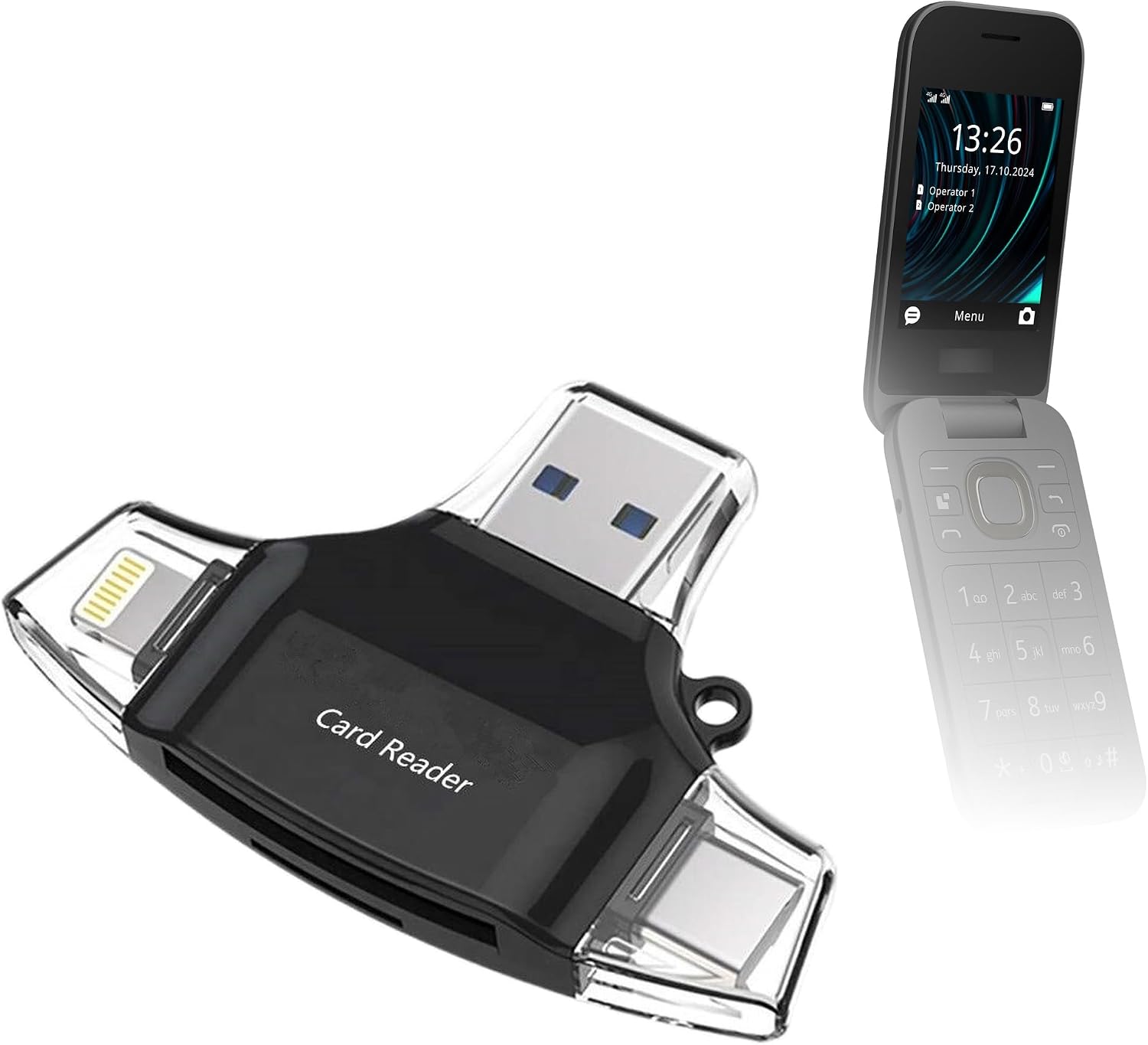 BoxWave Smart Gadget Compatible with HMD 2660 Flip - AllReader SD Card Reader, microSD Card Reader SD Compact USB - Jet Black
