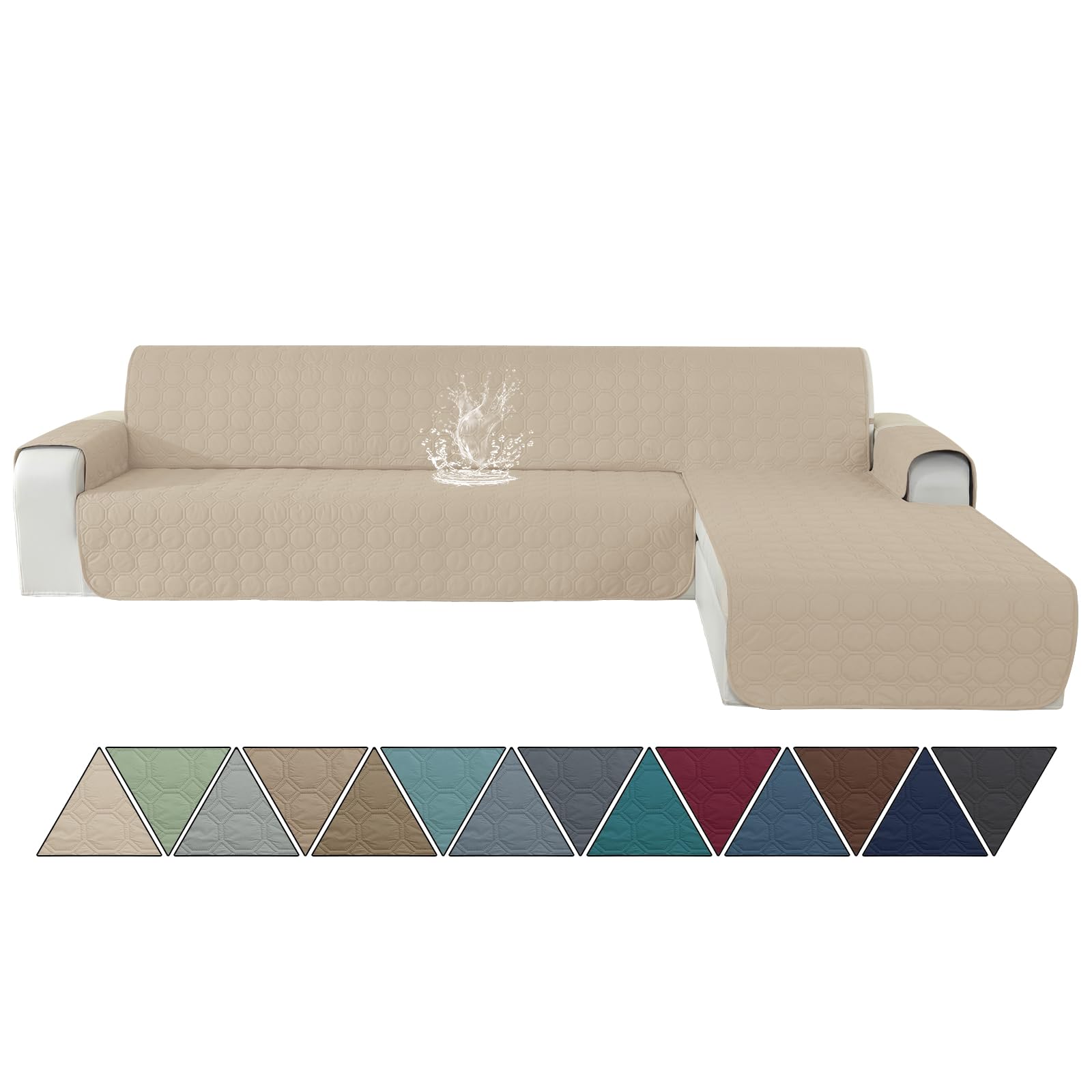Ystyle Copridivano Impermeabile con Penisola 4 Posti (L 280 CM), Copridivano Angolare Destra/Sinistra Universale Reversibile, Copridivano Chaise longue Antigraffio Antimacchia, Beige