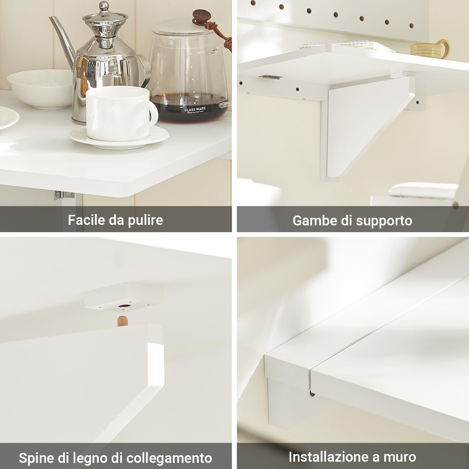 SoBuy Tavolo Pieghevole a Muro, Scrivania per Computer, Tavolo da Cucina Salvaspazio in Legno, Design Compatto e Multifunzionale, Perfetto per Piccoli Spazi Bianco FWT03-W