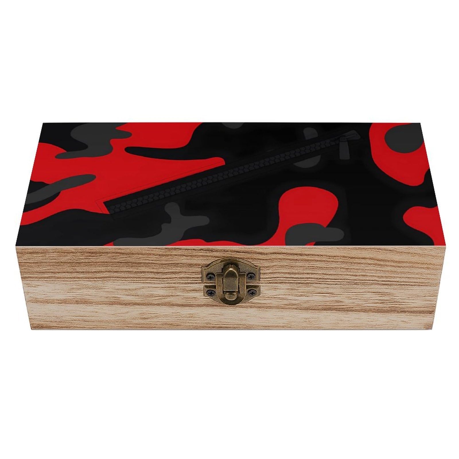 HLBSDM Red And Black Camouflage Retro Wooden Storage Box Jewelry Art Gift Boxs Decorative Keepsake Boxes