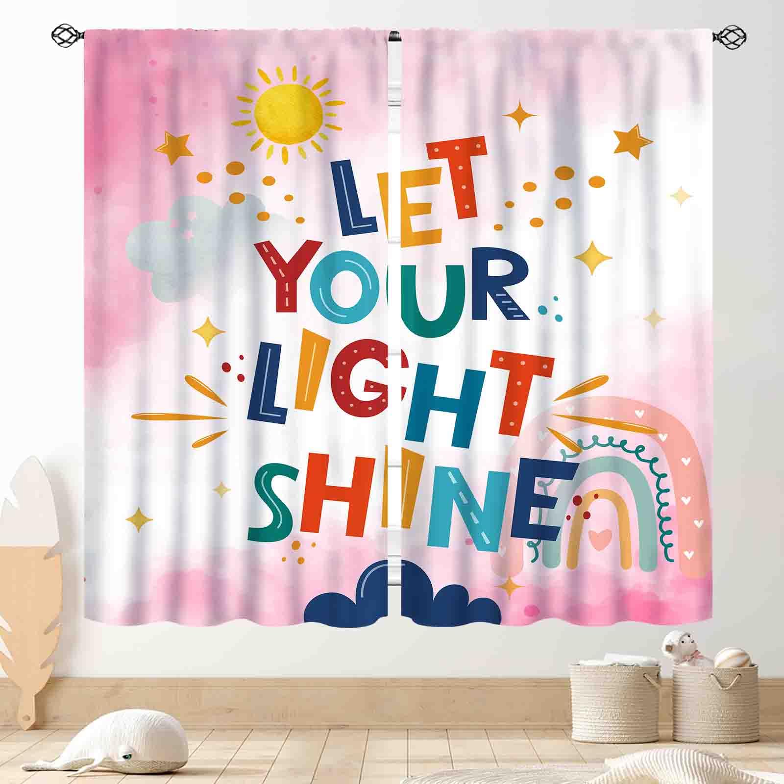TKUYO Pink Rainbow Curtains for Classroom, Boho Cute Inspirational Motivational Quotes Rainbow Colorful Window Drapery for Baby Kids Girls Bedroom Living Room Nursery Bathroom 2 Panels, 84"x84" Inch
