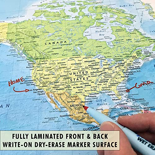 Large Blue Ocean World Wall Map | 36X24 - Detailed World Wall Map | 2020 World Map Poster - Laminated World Map | Academia Maps #TOP6