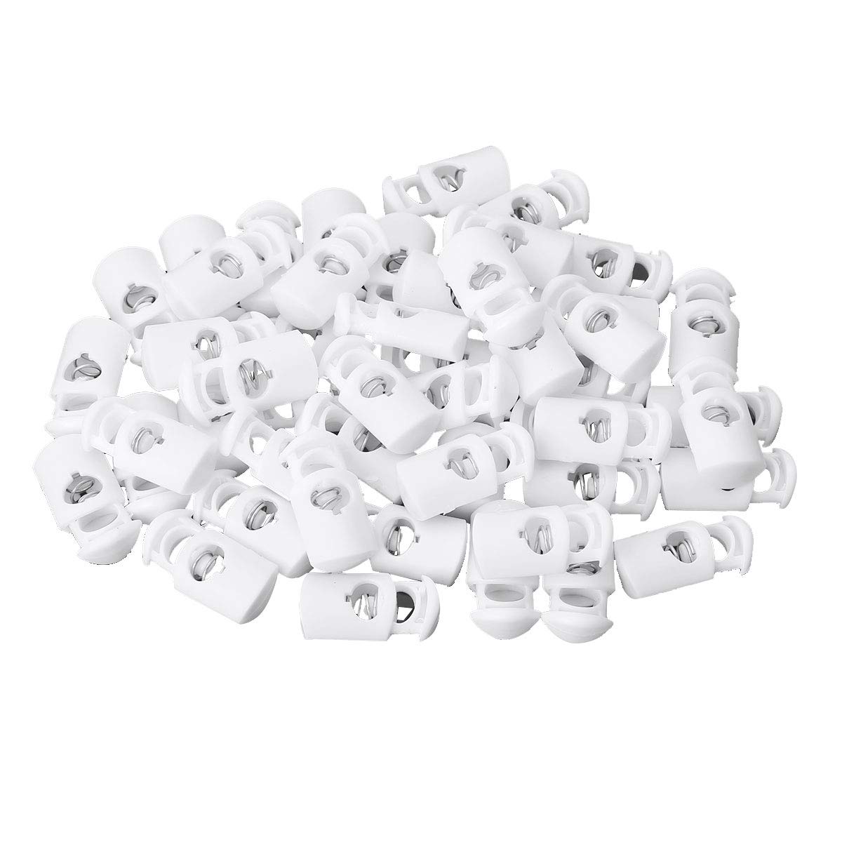 inhzoy 50 Pack Plastic Single Hole Drawstring Rope Cord Locks Clamp Toggle Stopper Sliding Cord Fasteners White One Size