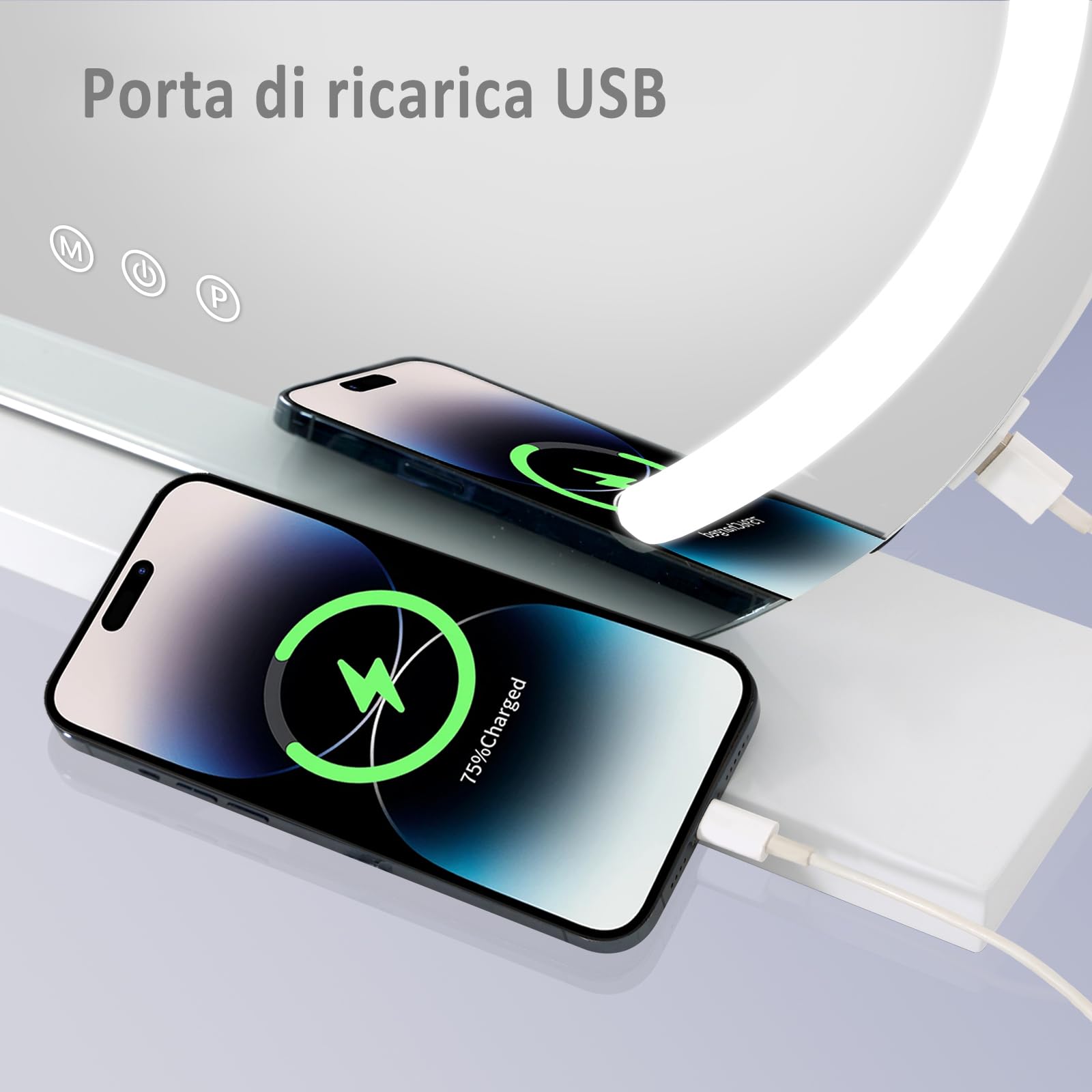 YU YUSING Specchio Trucco con Luci Rotondo Hollywood, 60X58cm Specchio Led Trucco USB, 3 Temperature di Colore, Specchio da Tavolo 10X, Specchio Cosmetico Parete, Bianco