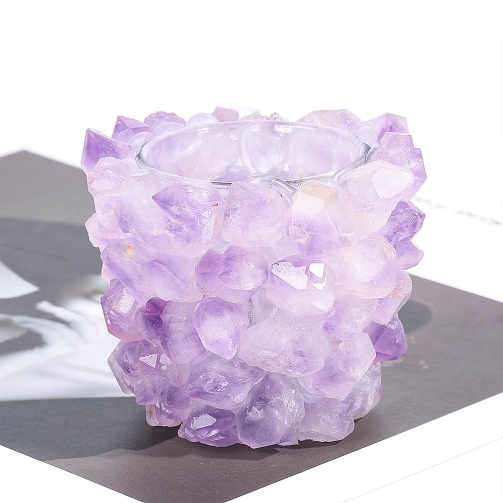 Lot de 3 bougeoirs en pierre concassée d'améthyste naturelle pour décoration d'intérieur