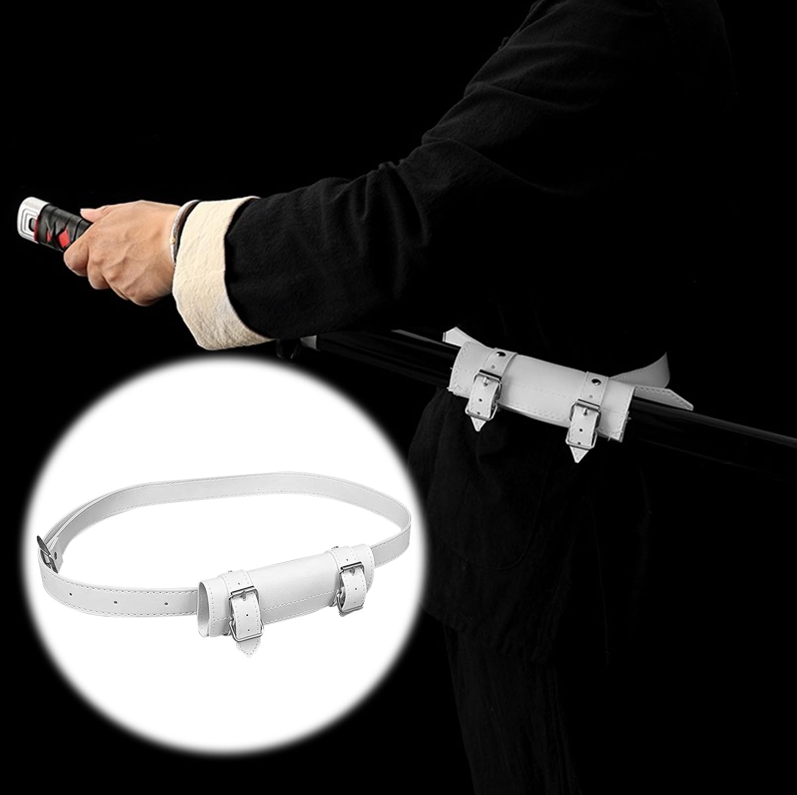 WIYETY Katana - Porta spada con cintura beige da 105 cm, robusto per un trasporto confortevole, perfetto per appassionati di cosplay e samurai, in ABS