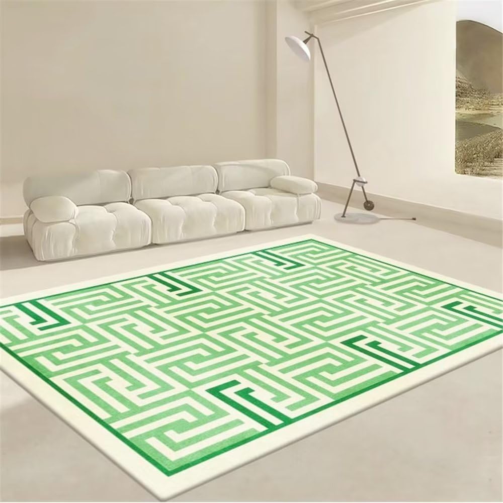 Tapis de chambre ado vert à rayures géométriques grand format 180X250cm