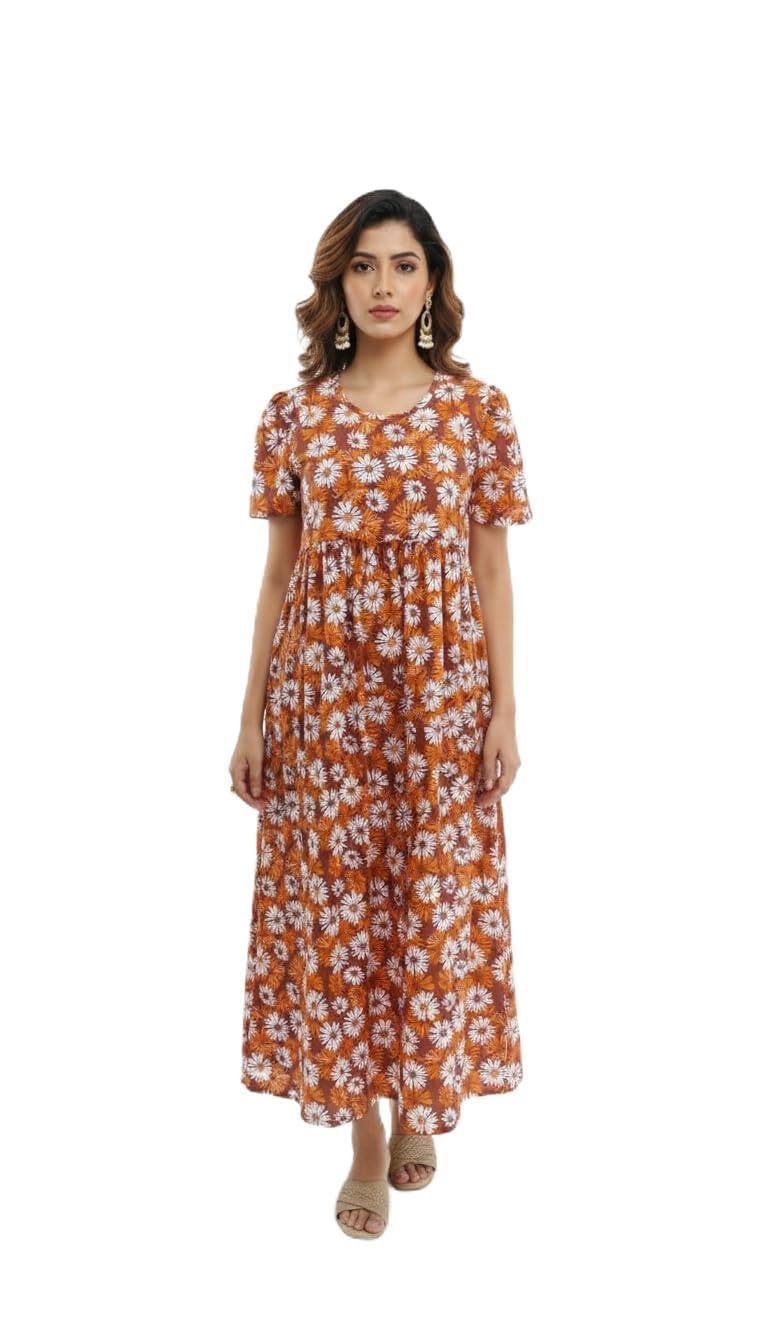magic blossom Feeding Dress for New Moms|Cotton Maternity|Zipless Nursing Gown with Tie-Knot & Pocket|maxi Pregnancy Wear|Pre & Post Maternity Gown 160-170 GSM-picture-52