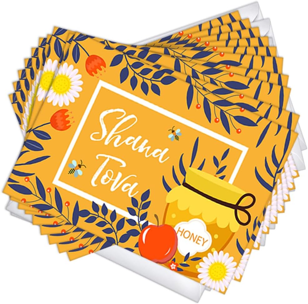 Wright Home & Gift Apple Honey Rosh Hashanah Jewish New Year Greeting Cards | 20 Pack Bulk Set + 20 Envelopes (5X7)