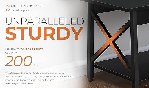 Miniatura 4 de GreenForest Mesa de centro con almacenamiento, mesas de centro modernas grandes de 43 pulgadas para sala de estar, diseño de marco en X, mesa de