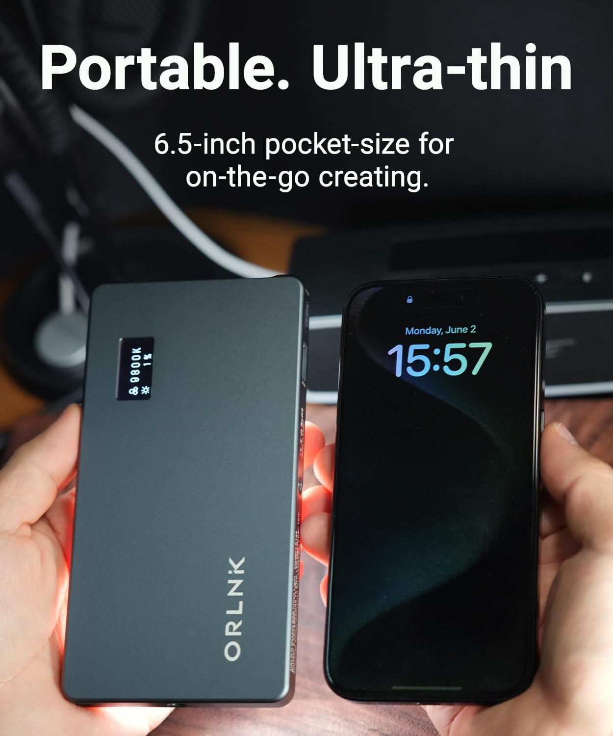 ORLN'K Luce video RGB tascabile, pannello luminoso portatile a LED da 6,5 pollici, 4000 mAh ricaricabile, CRI95+ 2500-9900K, max 10W, corpo in alluminio integrato, illuminazione foto e video (blu