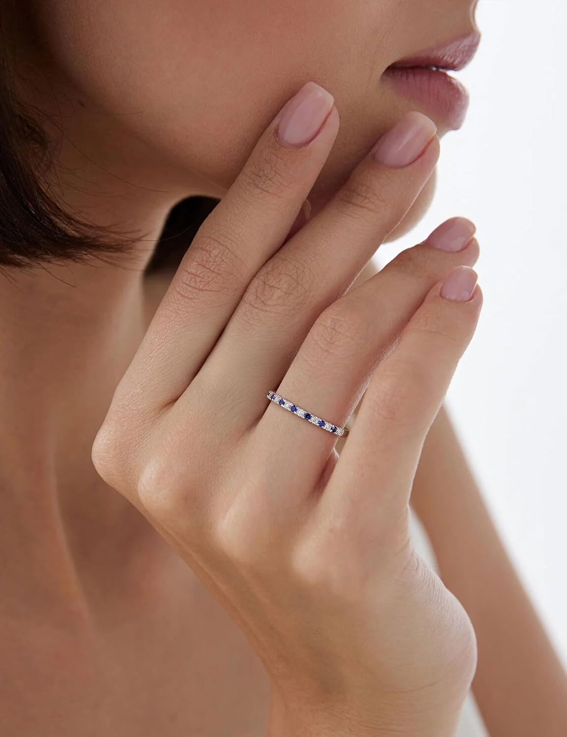 Moissanite Wedding Bands for Women, Sapphire Ruby Emerald Black Half Eternity Stackable Rings Birthday Valentines Anniversary Mothers Day Ideal Gift for Her