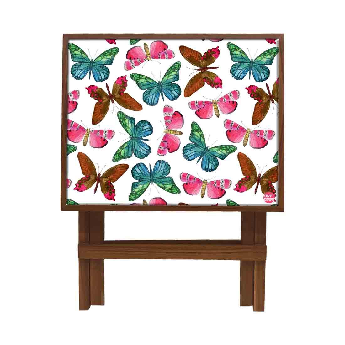 Nutcase Designer Teak Wood Side Table Folding Wooden Bedside Coffee Outdoor Picnic Table - Watercolor Butterfly 4