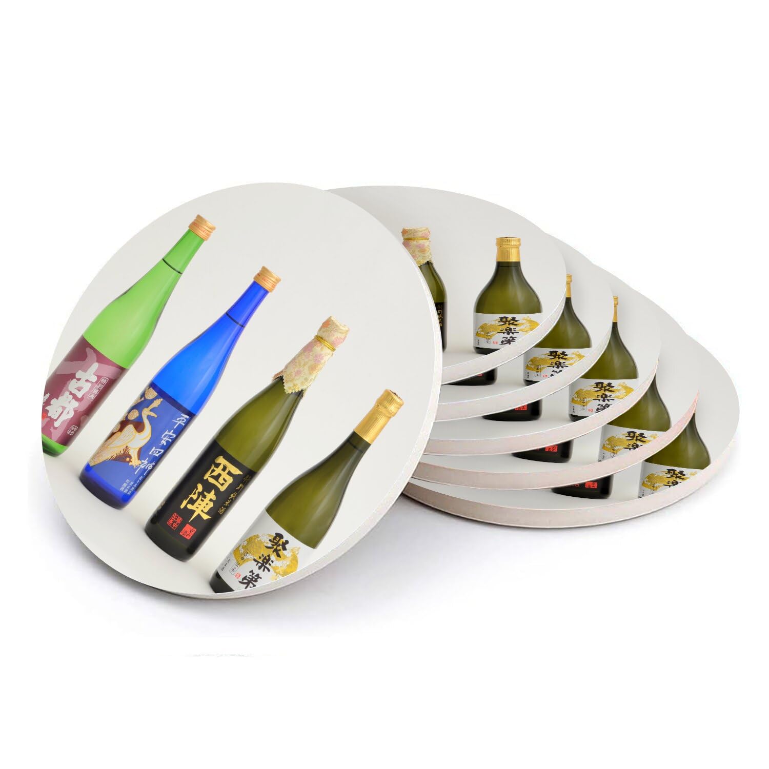 Sous-verre rond en céramique pour apéro japonais et service de saké traditionnel x6
