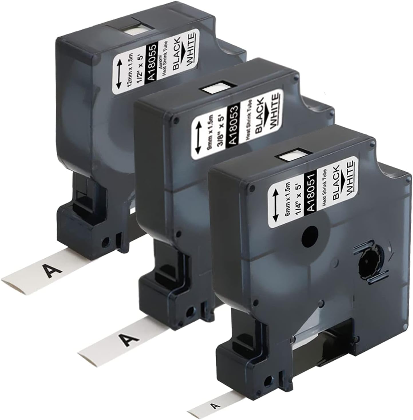 3-Pack Compatible Label Tapes Replacement for DYMO 18051 18053 18055 (1/4", 3/8", 1/2") Heat Shrink Tube Labels for DYMO Rhino 4200 5200 5000 Industrial Label Maker, Black on White, 4.9 Feet