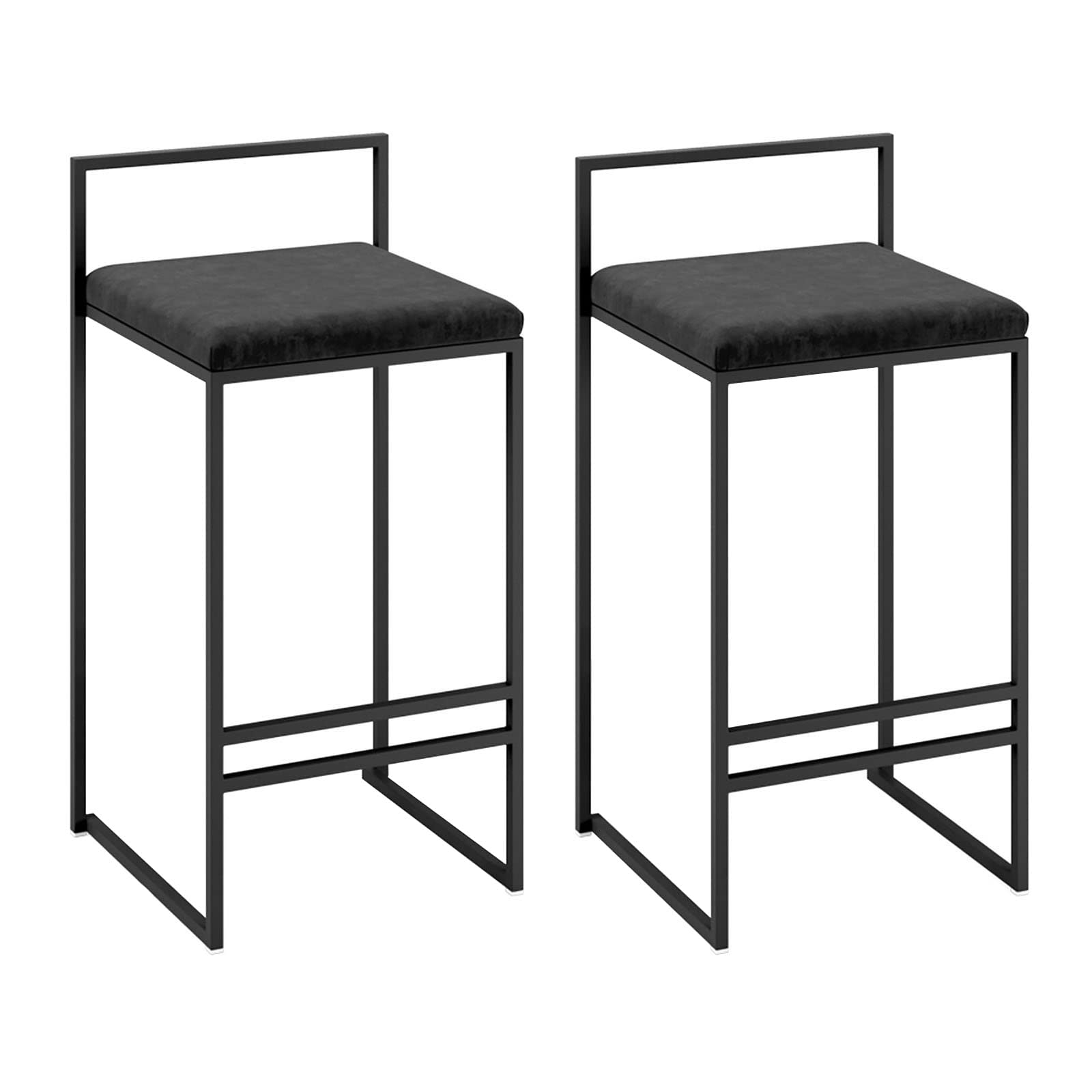 Tabourets de bar de luxe en velours noir avec dossier confort