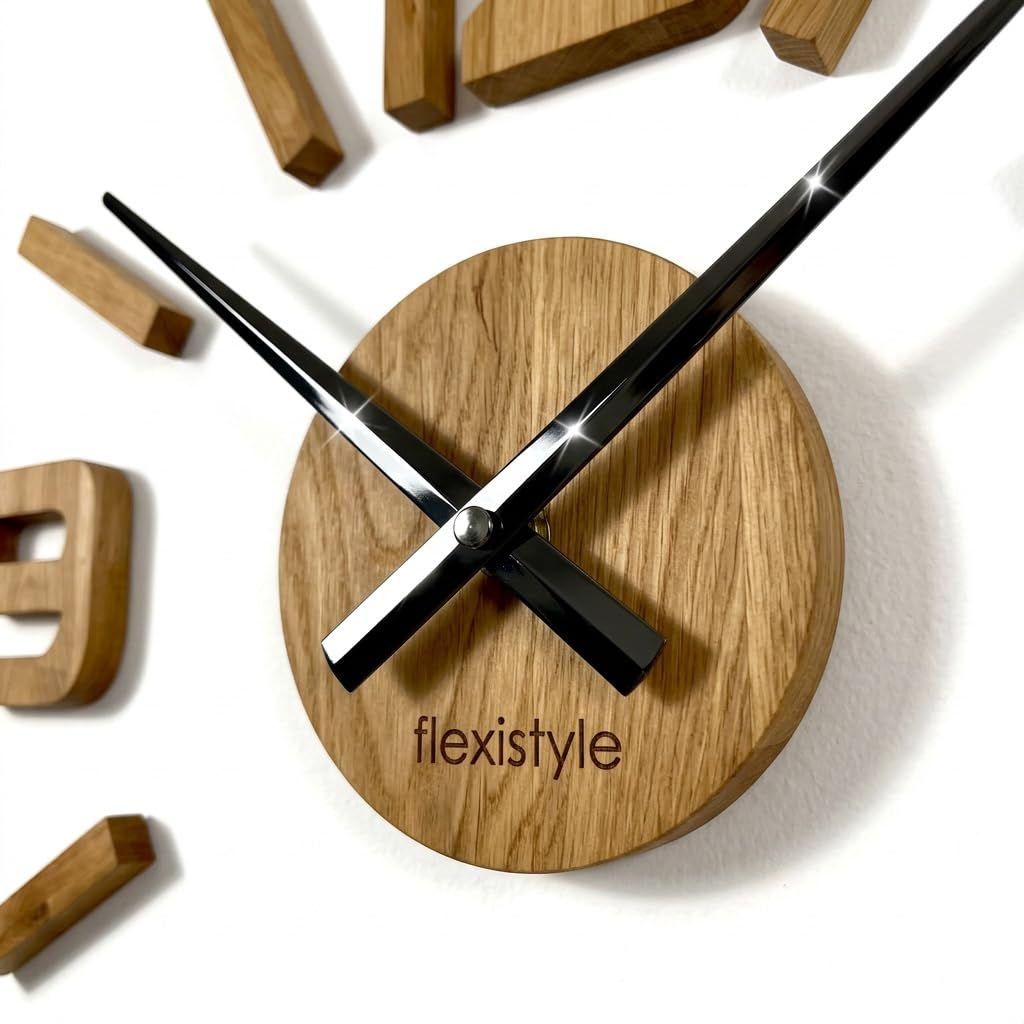 Pared 3D DIY Madera de Roble Reloj Grande 100-130 cm Diseño Moderno EKO Relojes de Pared Decoración para Oficina, Salón, Dormitorio