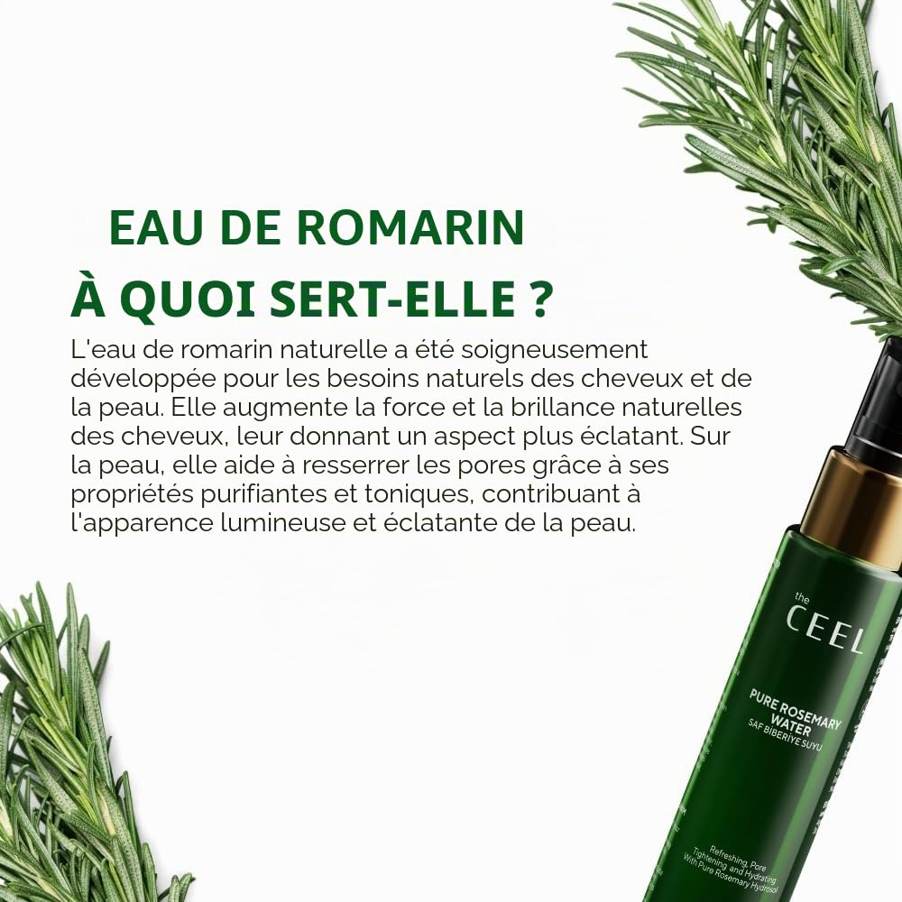 The Ceel Spray Tonique Pur au Romarin - Spray Végane Sans Rinçage pour le Cuir Chevelu - Brume Légère Hydratante Usage Quotidien - Tous Types de Cheveux - 100 ml