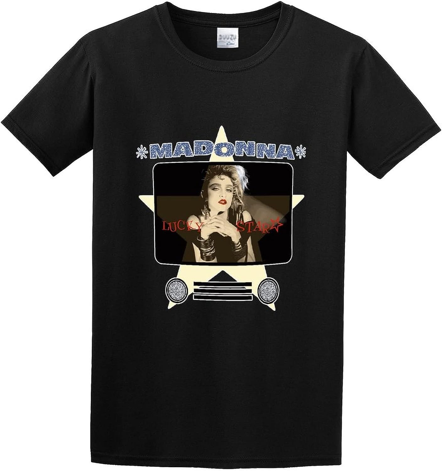 Men's Madonna Lucky Star T-Shirt Print Tees Short Sleeve O Neck (Large)